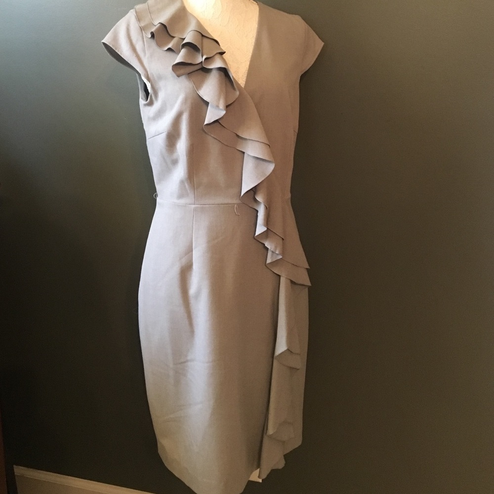 Calvin Klein Grey stretch ruffle front dress