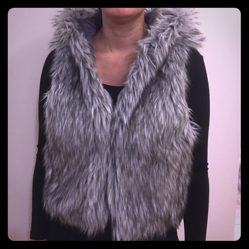 Ann Taylor LOFT faux fur hooded vest