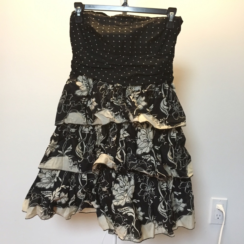 Strapless mixed print dress