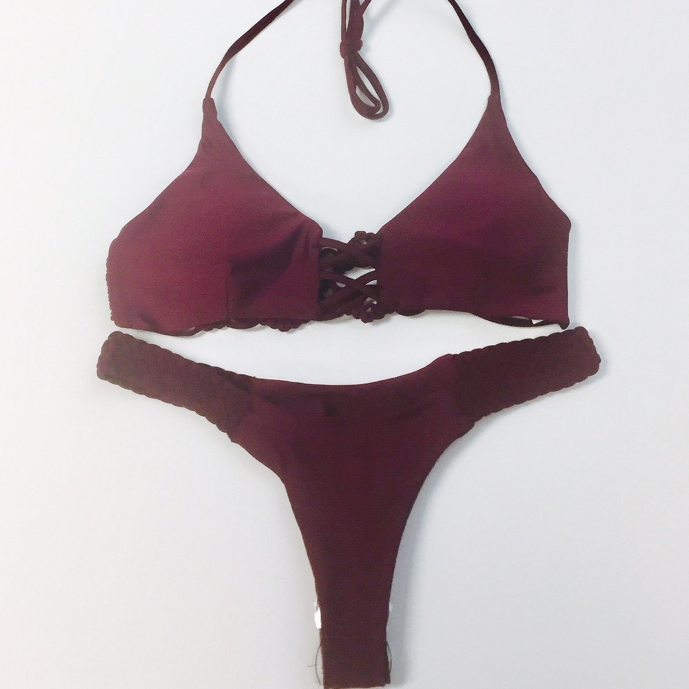 Burgundy crochet bikini set sw230