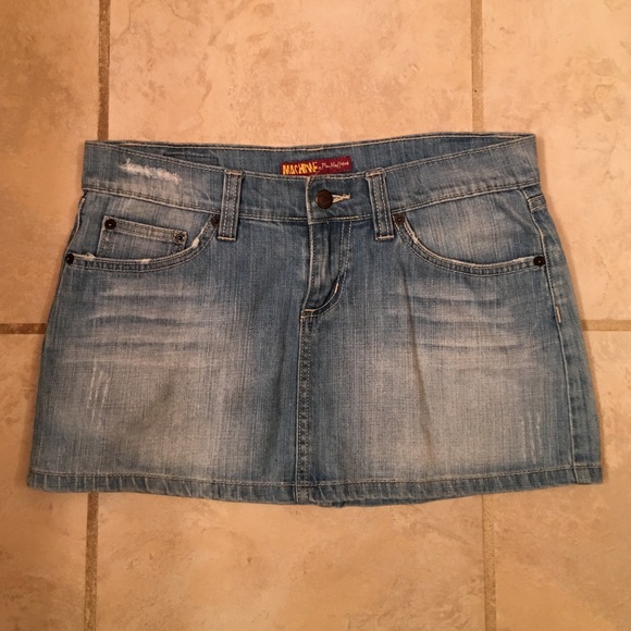 Distressed Multi-Colored Stitch Jean Skirt - Picture 2 of 4