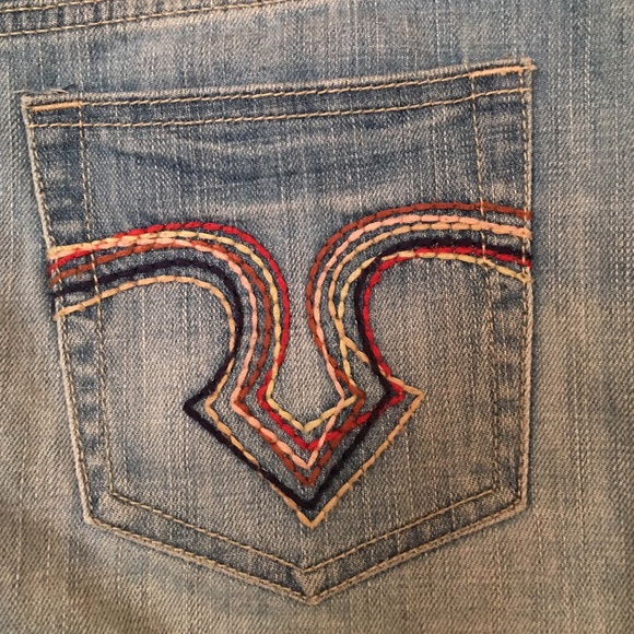 Distressed Multi-Colored Stitch Jean Skirt - Picture 3 of 4