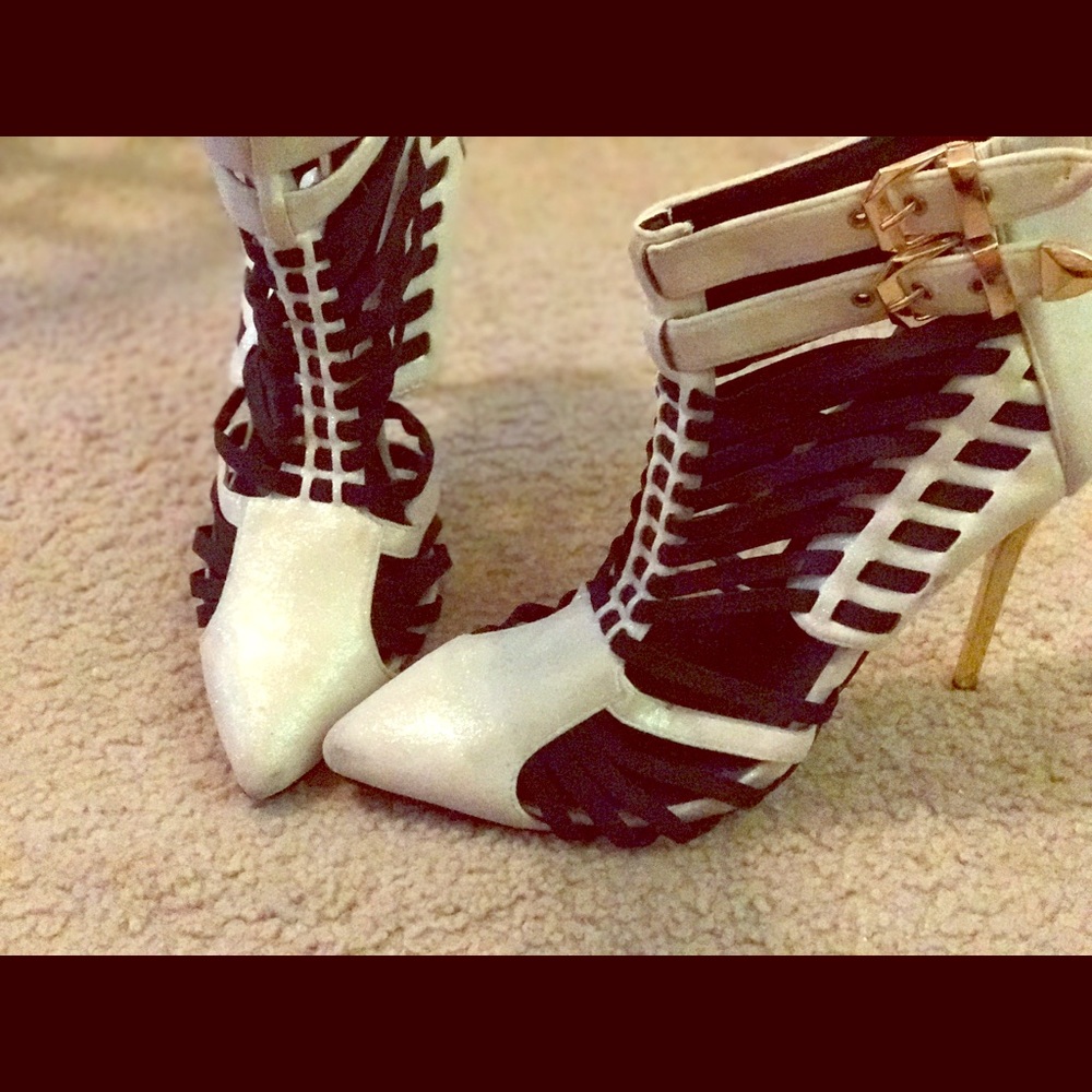 Gold black and white heels