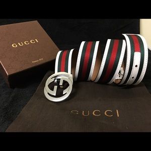 Gucci Other - Gucci Men Belt White Green Red Stripes Sz Fits All