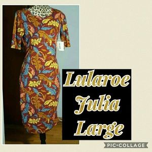 NWT Lularoe Julia Large-scroll leaves on maroon