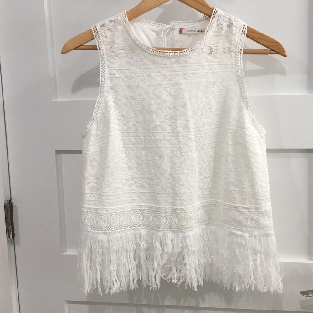White fringe tank top