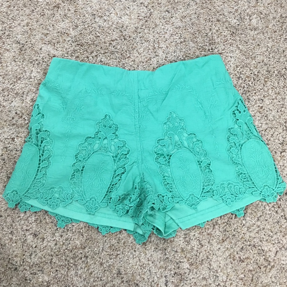 Teal lace shorts