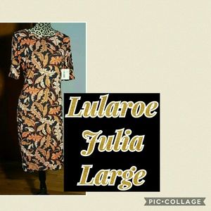 NWT Lularoe Julia Large-scroll leaves on navy