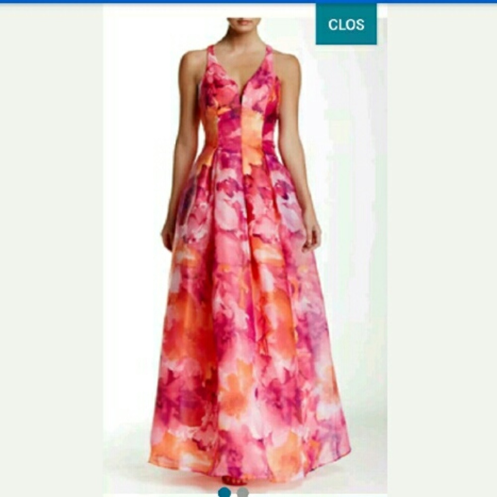 Marina Floral Dress Gown Pink Cross back printed