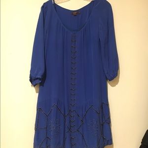 Long sleeve silk dress with embroidery