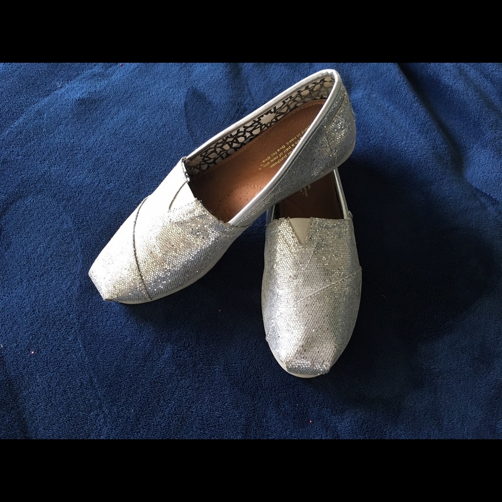 Silver Glitter Toms size 7