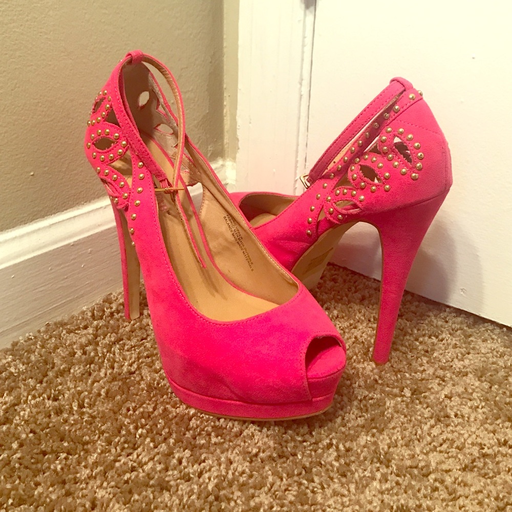 Hot pink peep toe stilettos