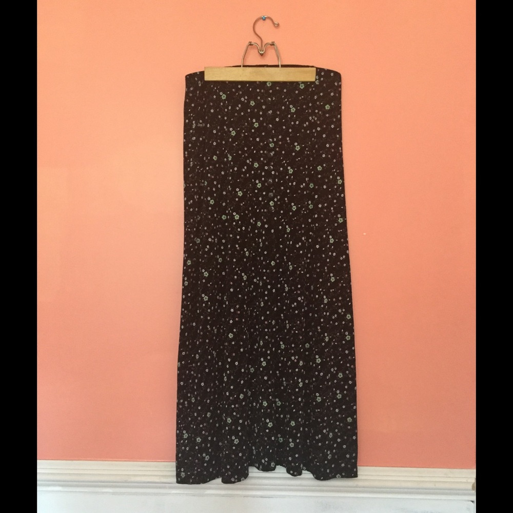 Boho flirty stretch floral button down maxi skirt