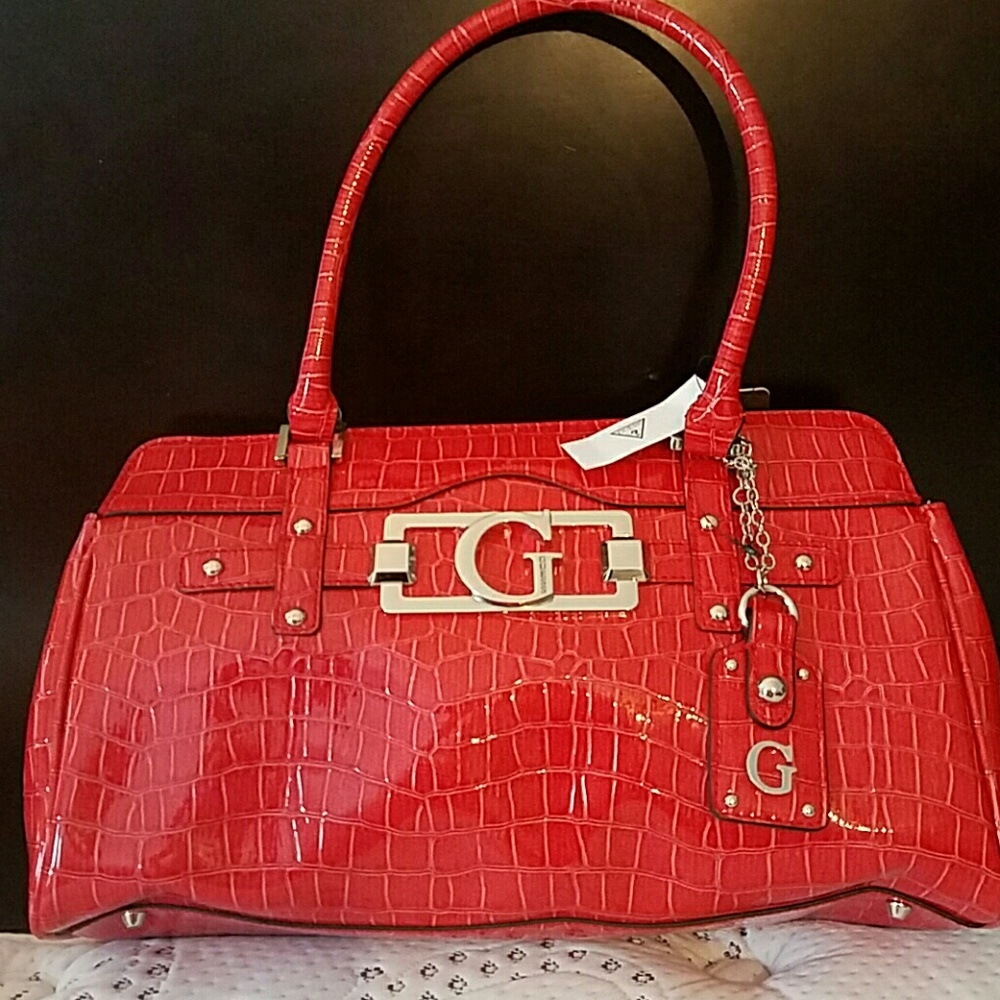 Red alligator design patton satchel by Guess
