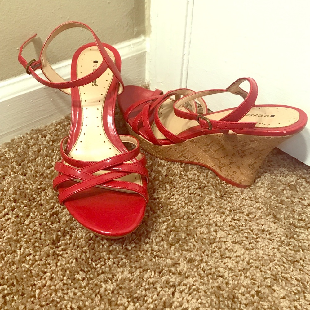 Red strapped wedges