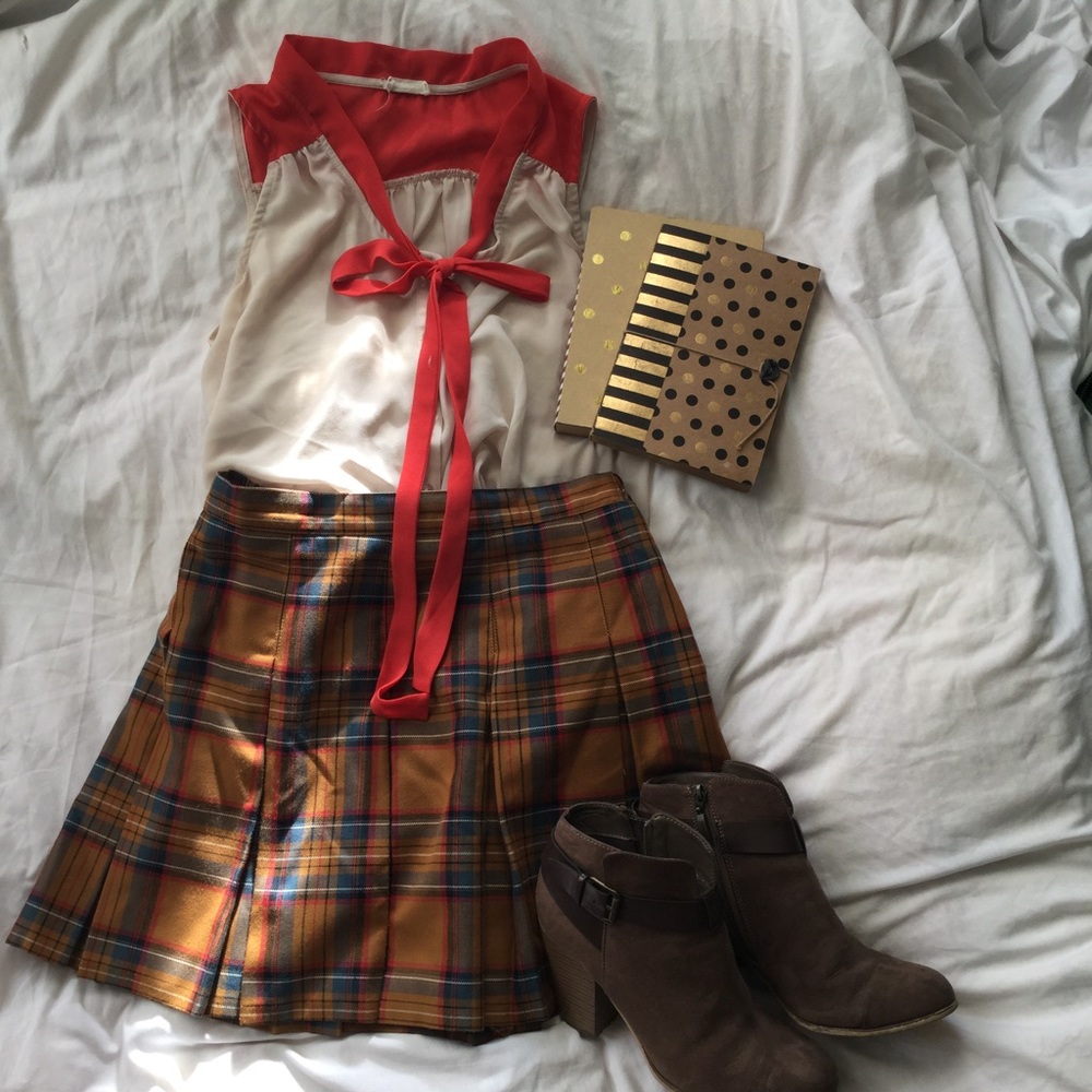 Vintage dark orange plaid skater skirt