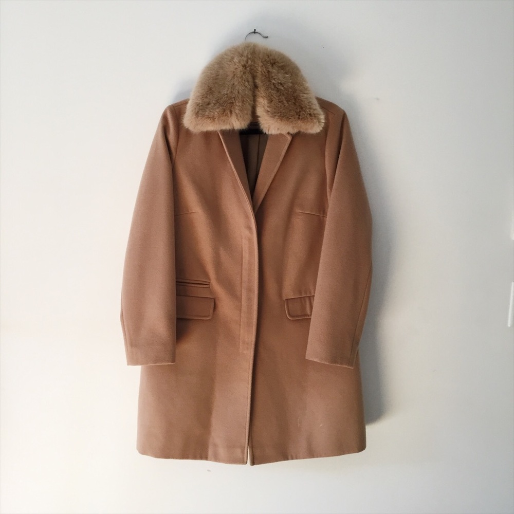 Topshop Camel Coat with Faux Fur Collar