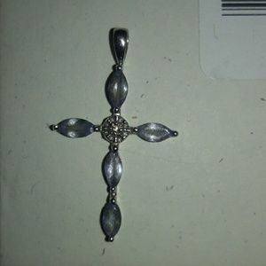 10k solid white gold tanzanite diamond cross  EUC