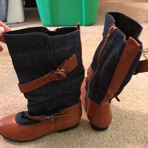 Denim and tan boots