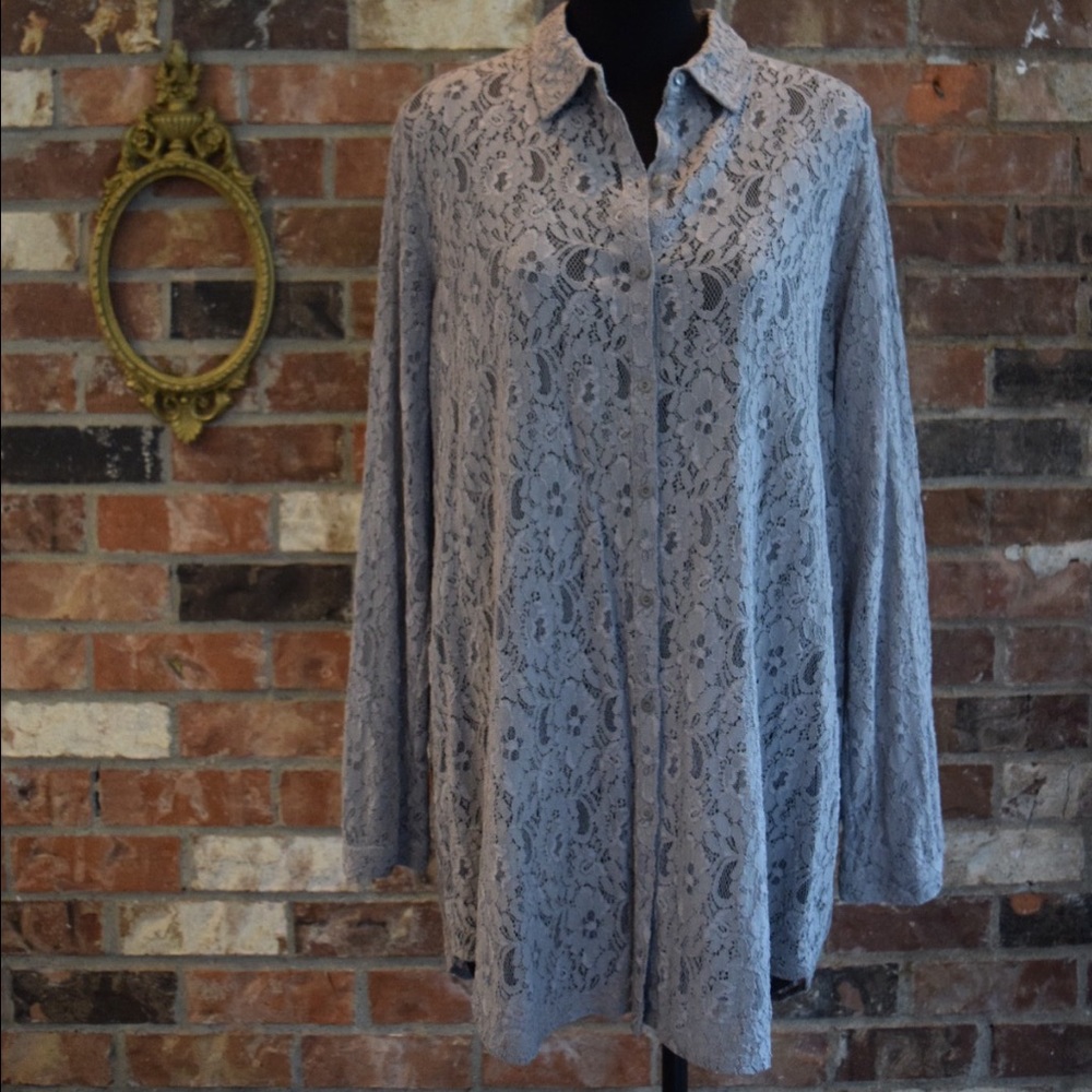 Nordstrom Hinge Gray Lace Tunic