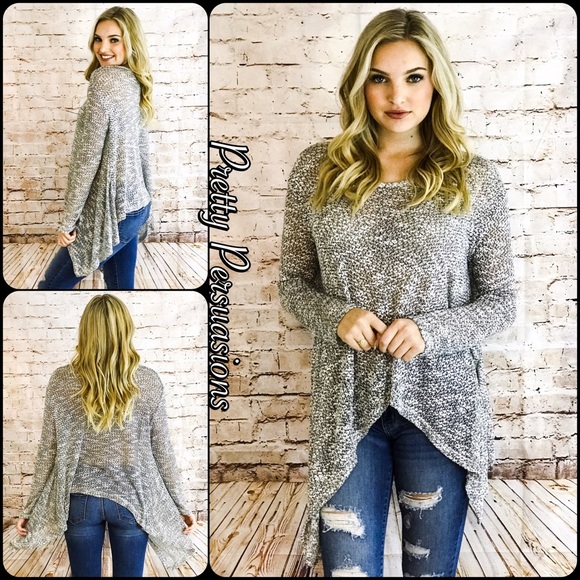 LAST ONE‼️Gray Black Asymmetrical Slub Knit Tunic - Picture 4 of 4