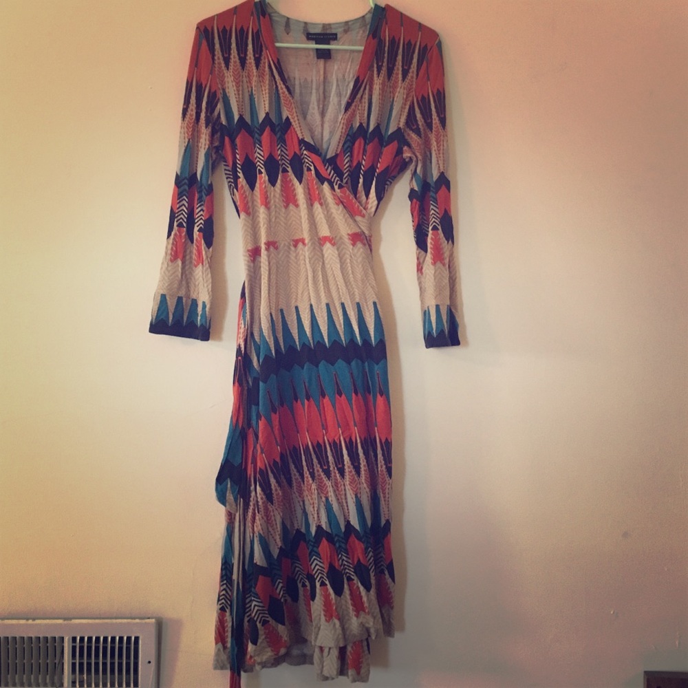 Native American Print Wrap Dress