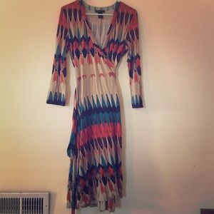 Native American Print Wrap Dress