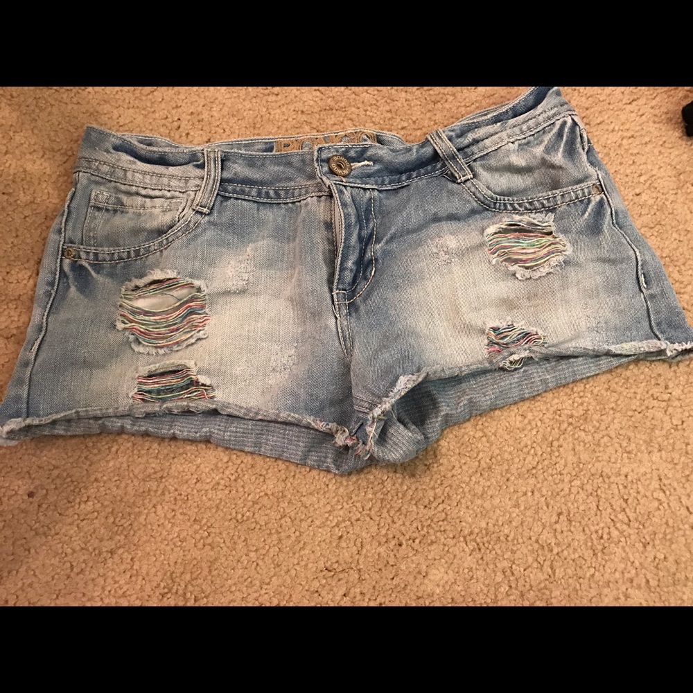 Distressed jean shorts