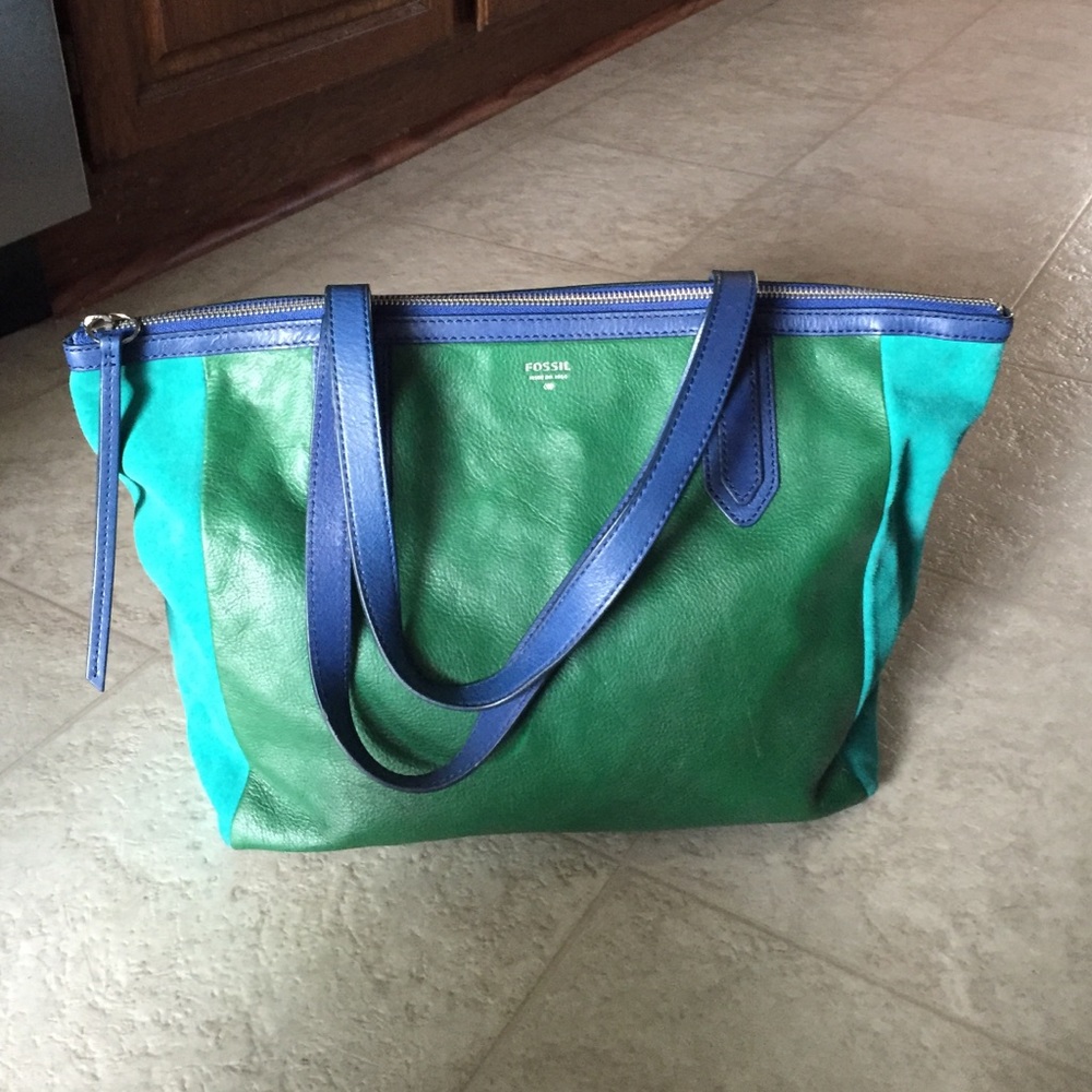Fossil leather and suede shopper tote