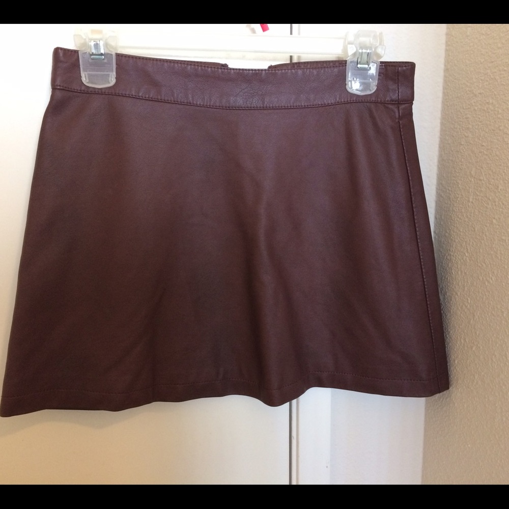 Brown leather mini skirt