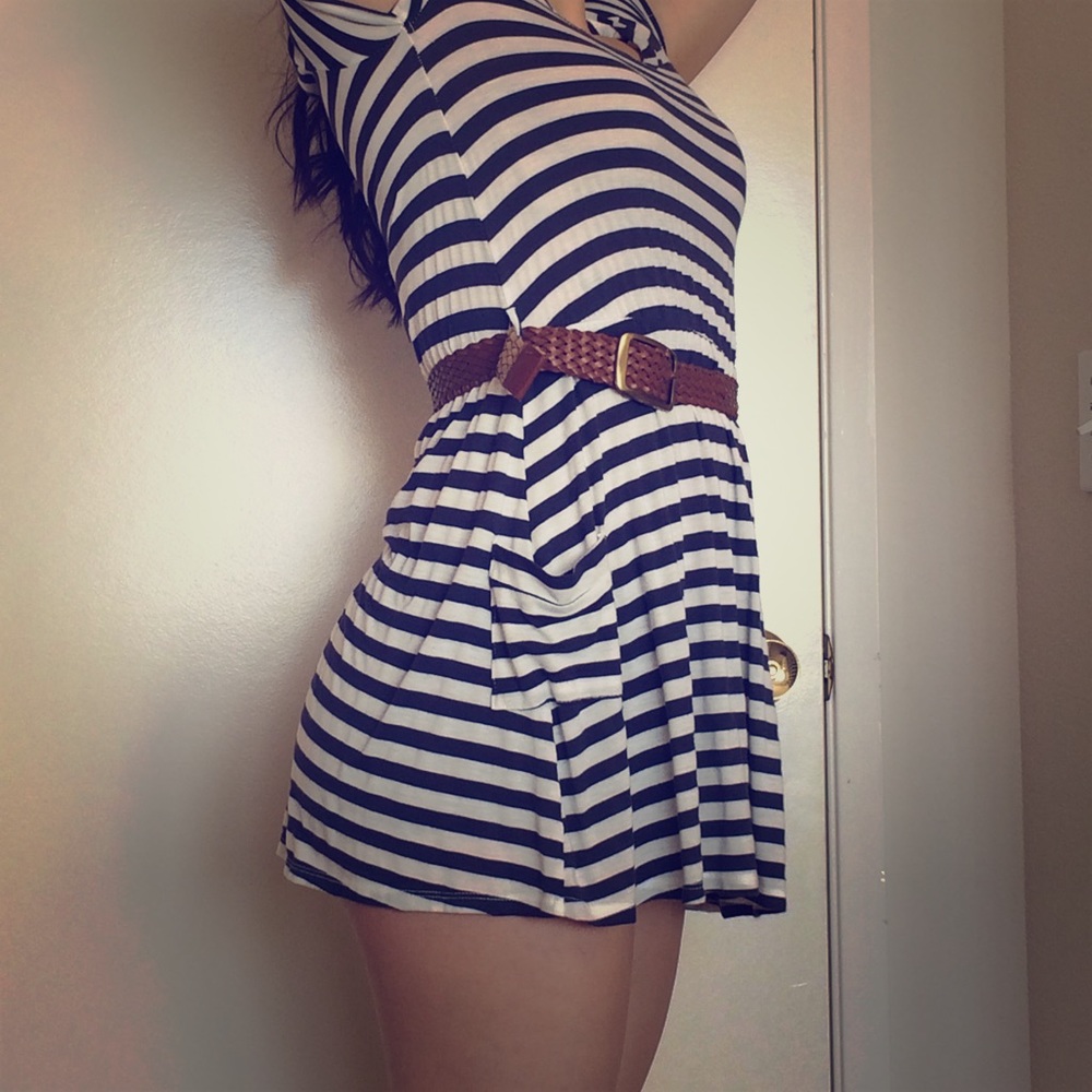 Sailor Navy and White Dress with Belt