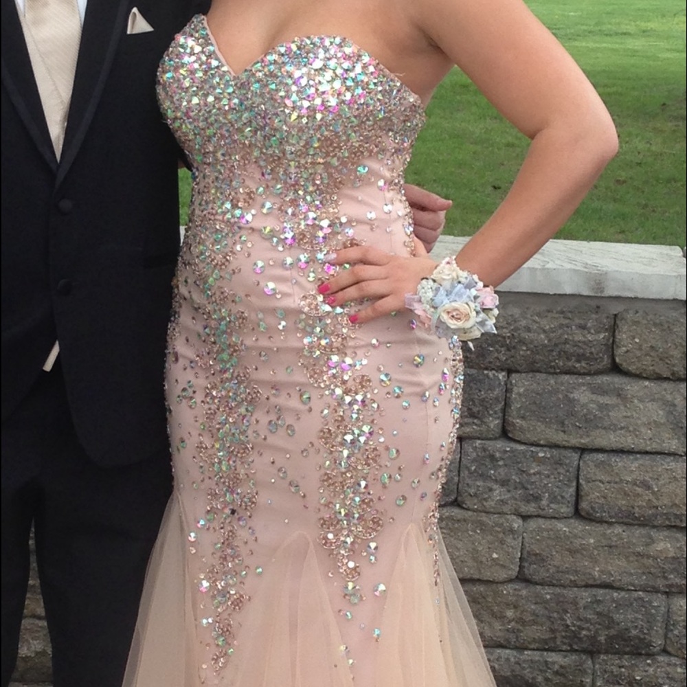 Nude prom dress. Covered in iridescent gems