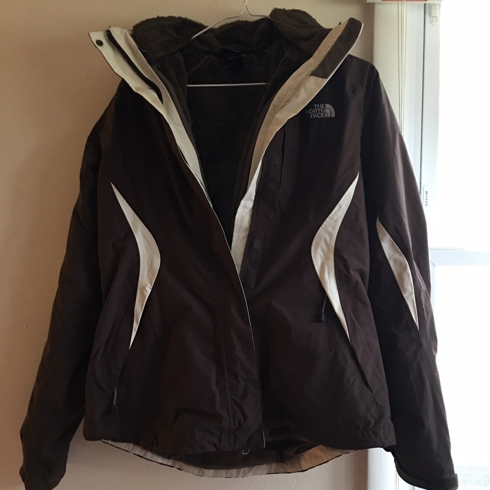 Maroon north face winter jacket