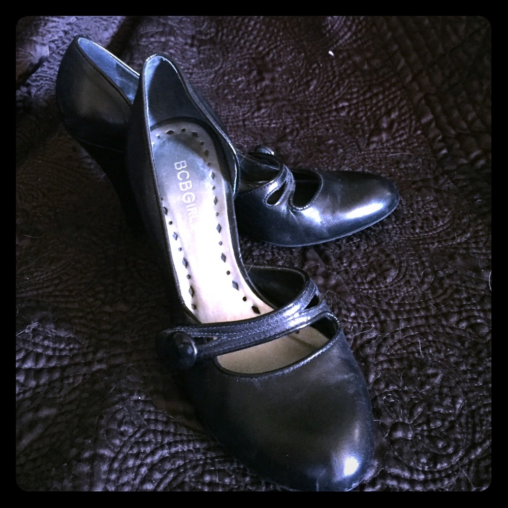 BCBGirls Black leather cut out Mary Jane