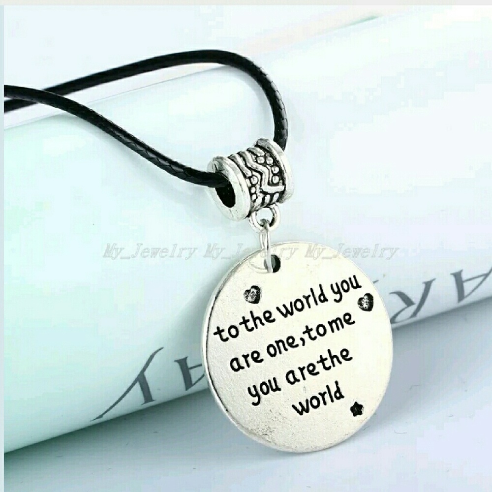 'You are the world' Silver~Leather Cord Necklace