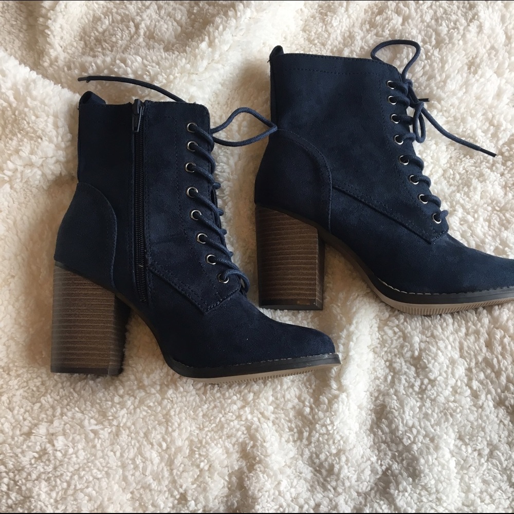 Blue suede ankle boots