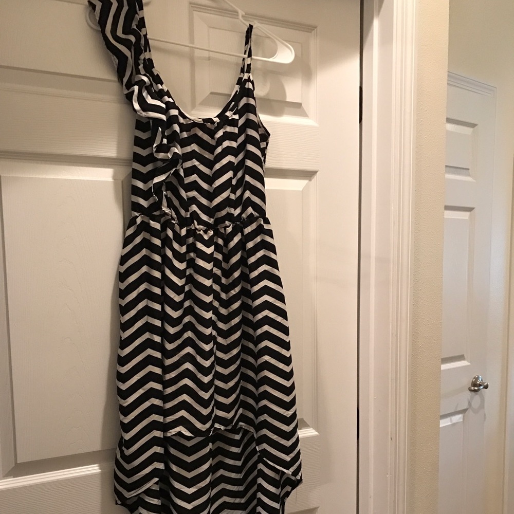 Black and white striped high low dress