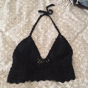 Black crochet crop top