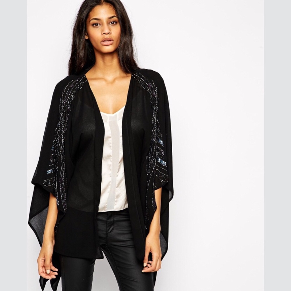 Lipsy Embellished Beaded Drape Kimono Jacket