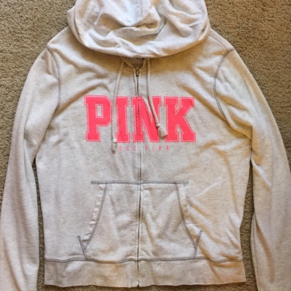 PINK Victoria's Secret Tops - VS PINK Light Gray Lightweight Zip up Hoodie
