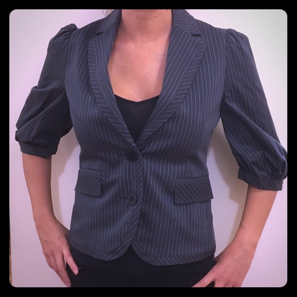 BCBG navy pinstriped blazer