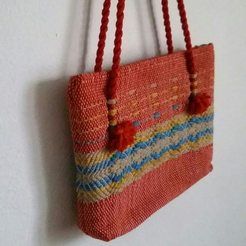 Vintage 70s woven rust stripe tote