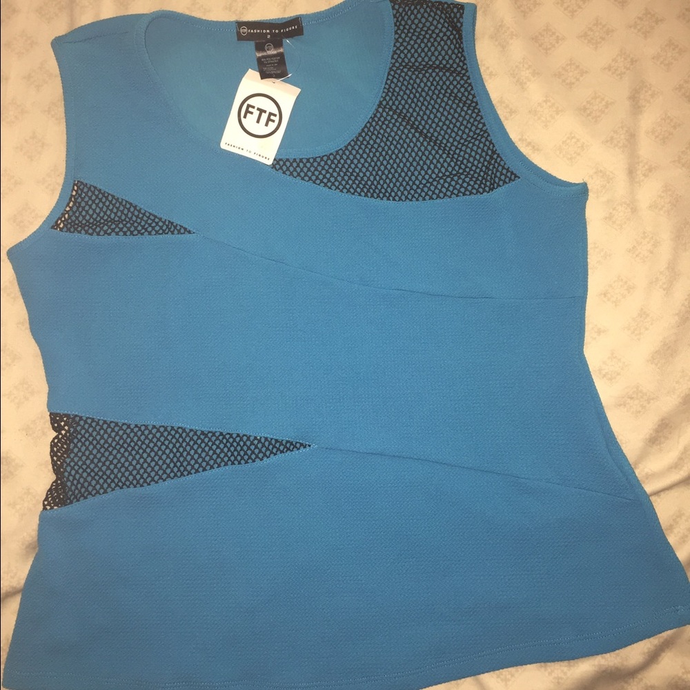 Blue and black sleeveless top