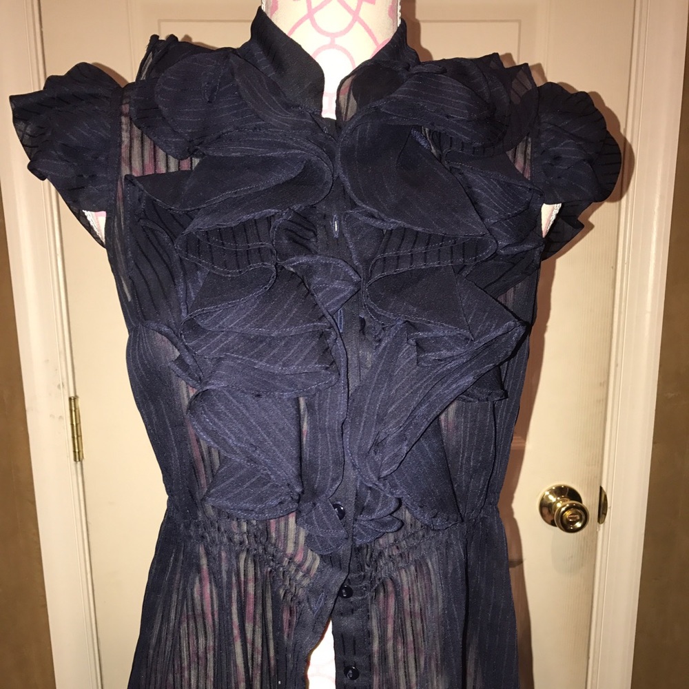 Navy blue ruffle blouse