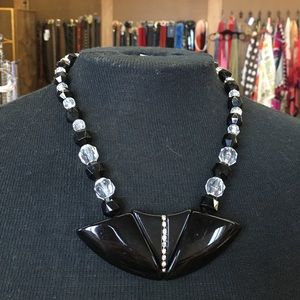Vintage necklace black crystal Lucite rhinestones