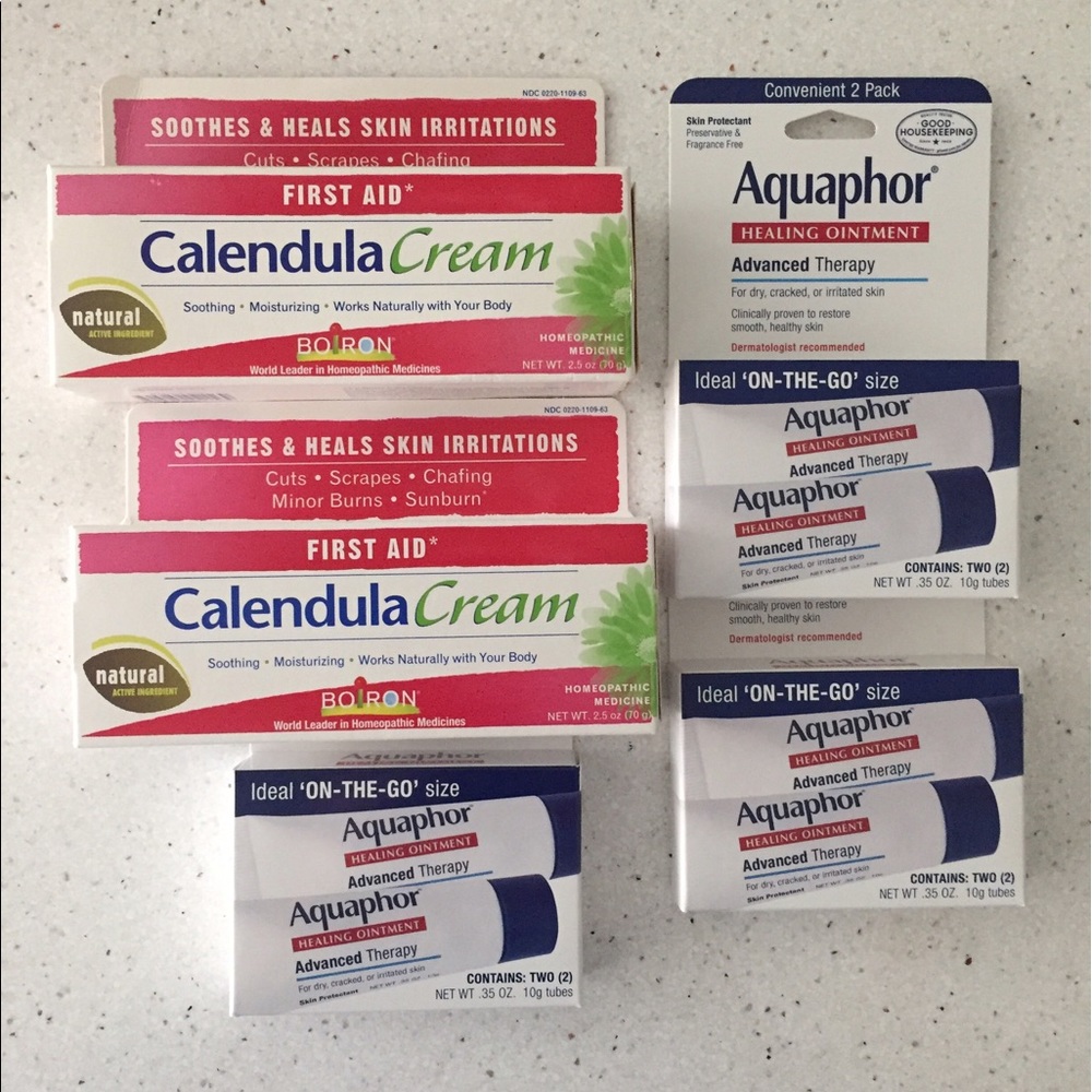 Aquaphor healing ointments and Calendula creams