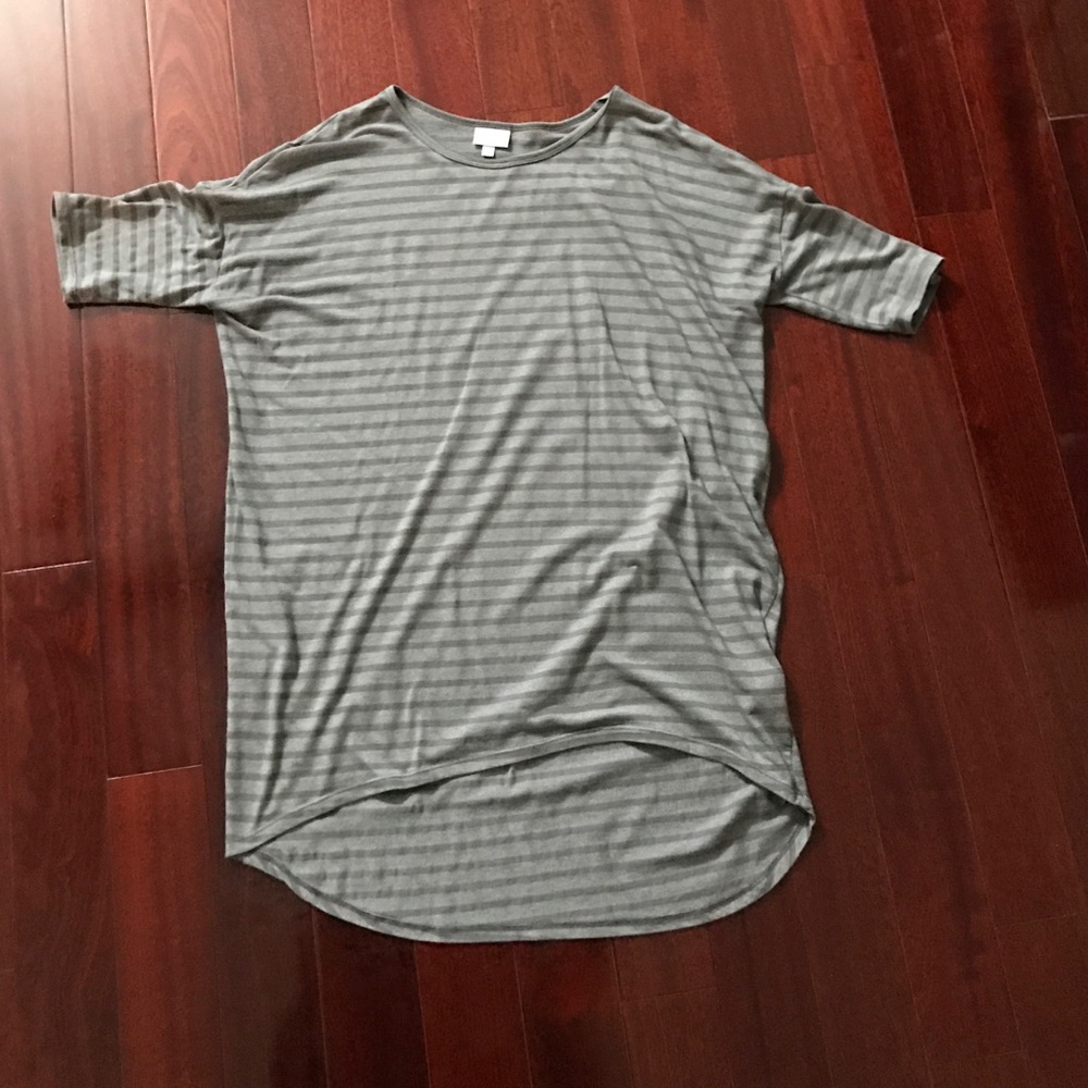 LuLaRoe small Irma. Grey with light grey stripes