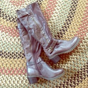 Knee high industrial boots brown leather upper