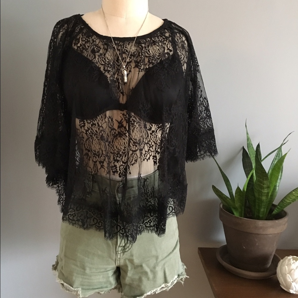 Pins & Needles Lace Batwing Capelet Top