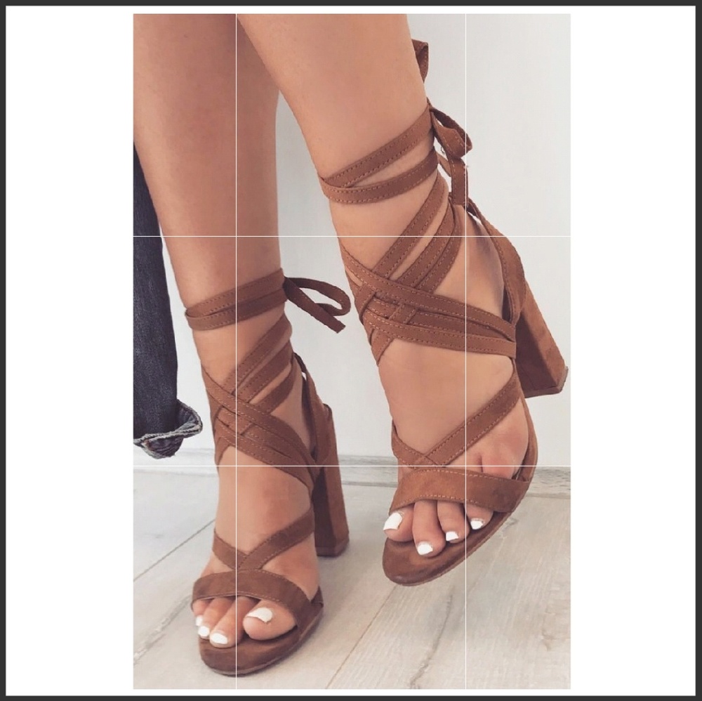 Lace Up Suede Chunky Heels CHESTNUT